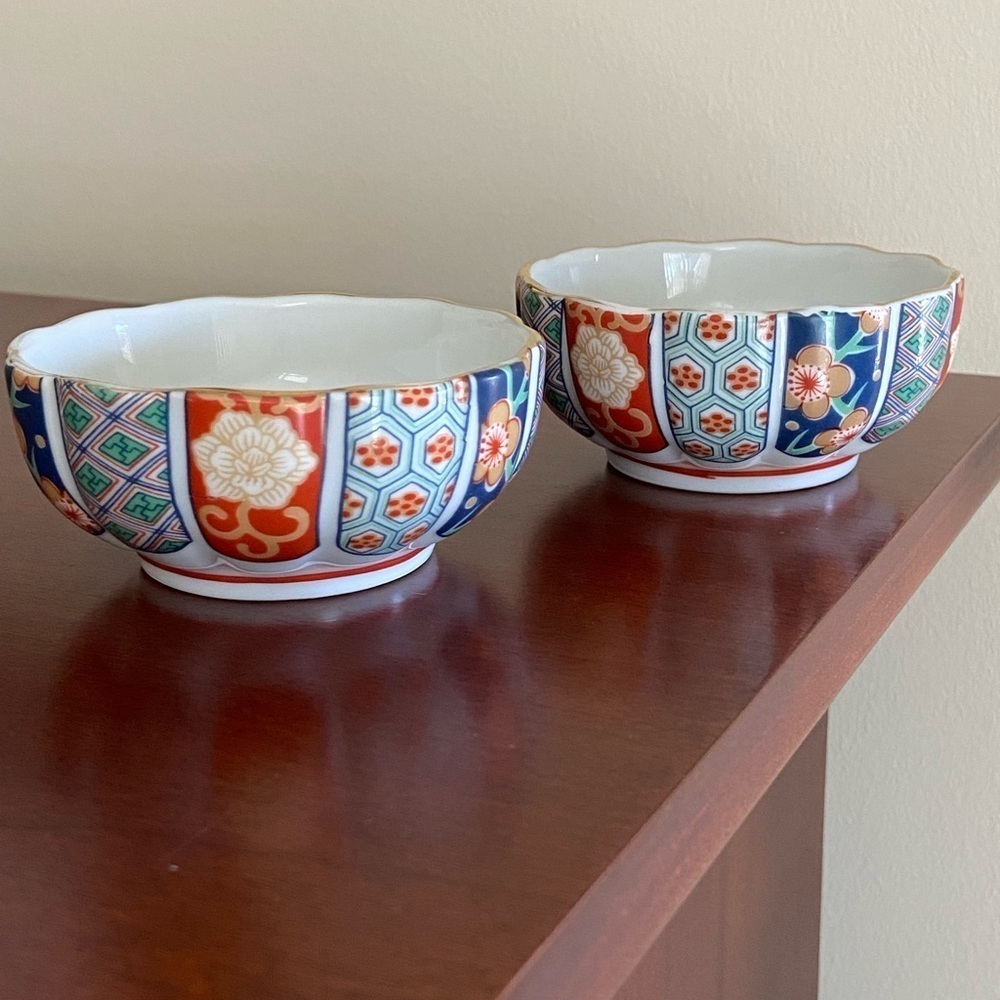 🩷 Set of 2 Vintage Imari Fan Nut Bowl by Arita, Made in Japan - Picture 2 of 12